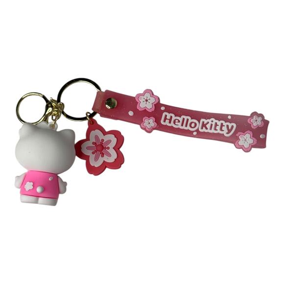 NEW Hello Kitty Figure WRISTBAND KEYCHAIN Key Clip Purse Fob Hawaii Flower Charm - Picture 10 of 12